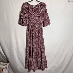 Max Studio Womens Geometric Print Tie Neck Crepe Maxi Dress Size M red Tired